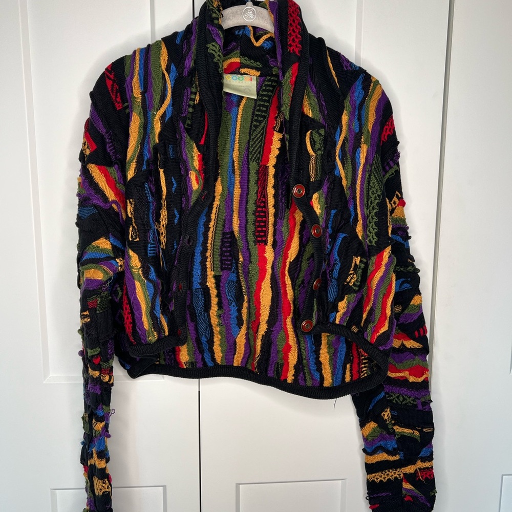 🚫SOLD🚫COOGI Australia Multicolor 3D Textured Cowl Cardigan Sweater Size Large - Picture 1 of 6